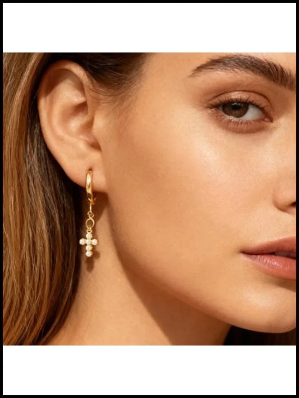 Dainty Gold Cross Drop Earrings for Women, Trendy Huggie Hoop Statement